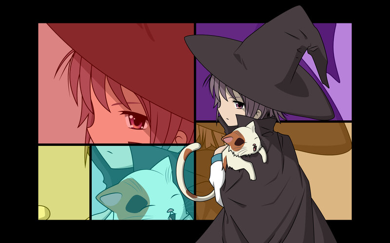 anime witch with cats