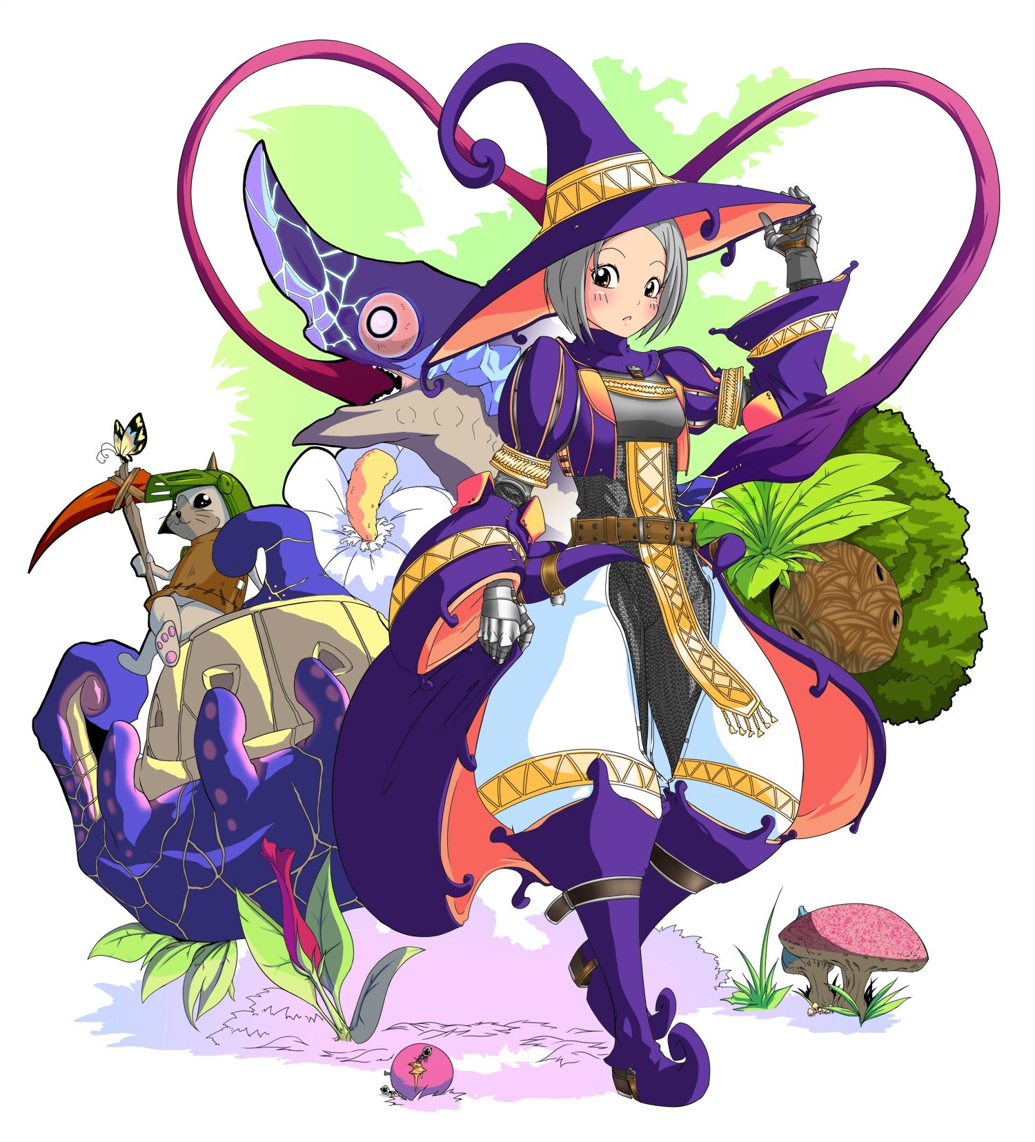 anime witch with creatures