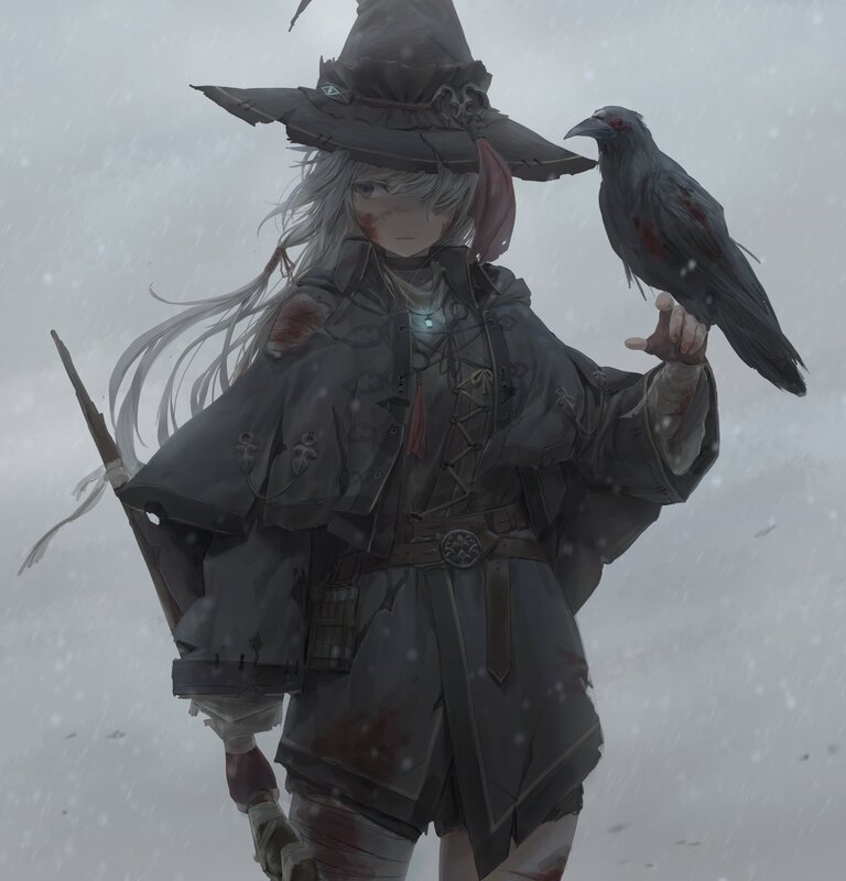 Anime Witch with Crow