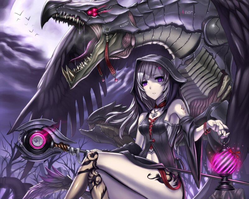 Anime witch with dragon