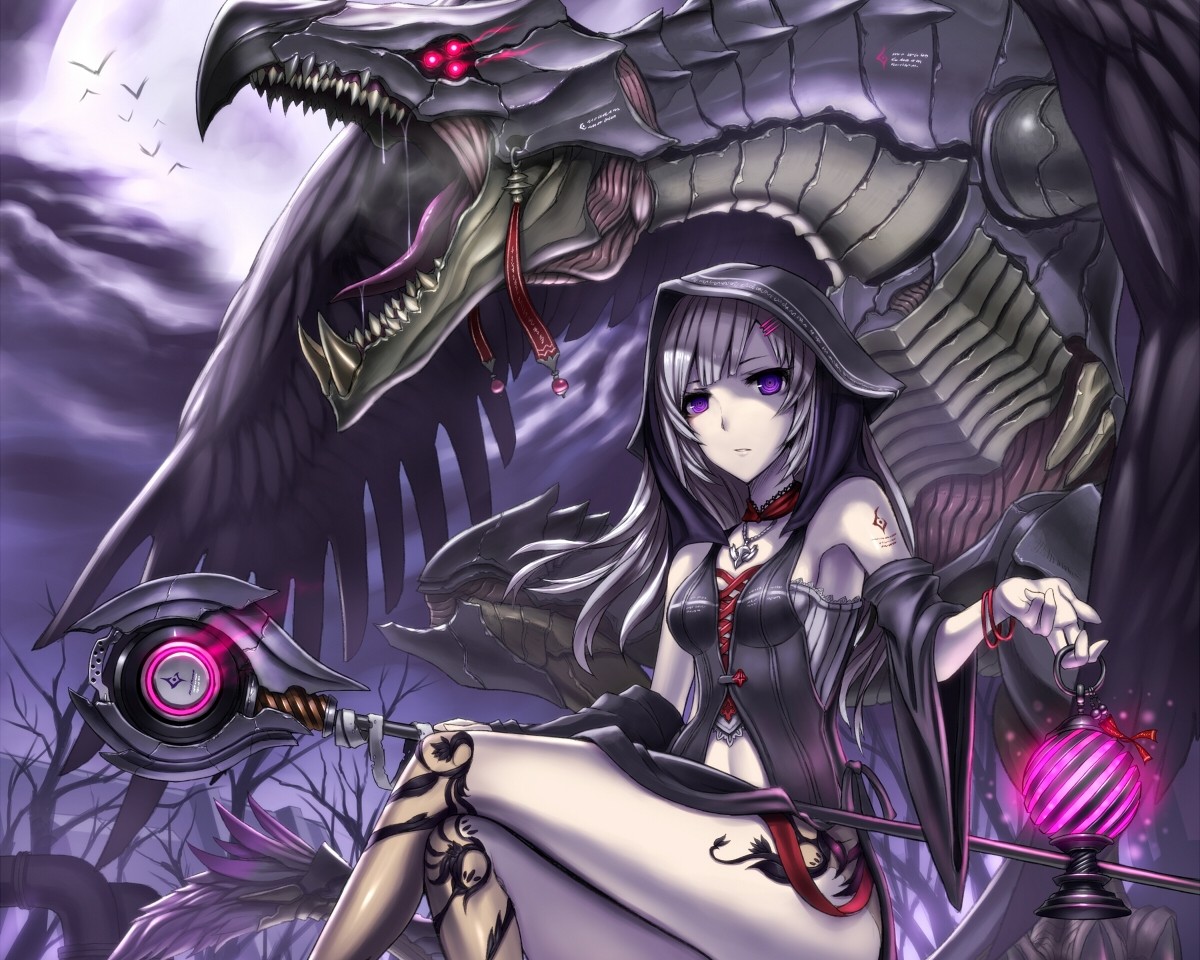 Anime witch with dragon