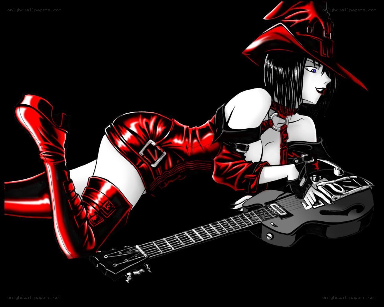 anime witch with guitar