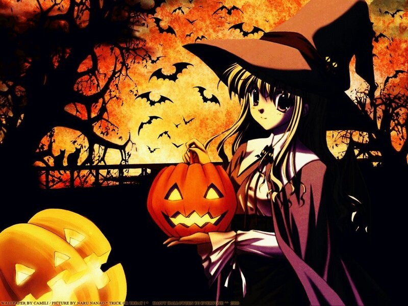 Anime witch with jack-o-lantern