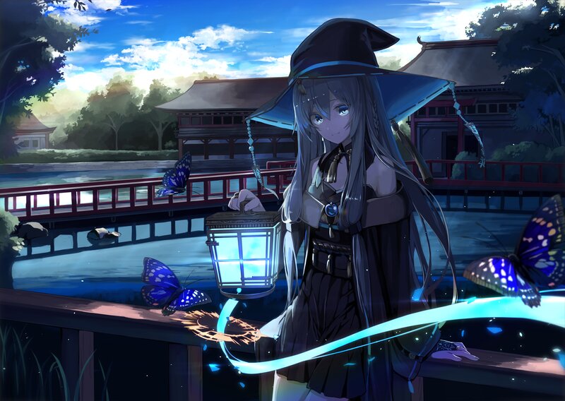 Anime Witch with Lantern — Blue