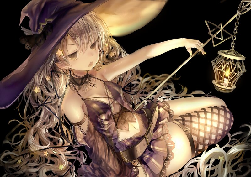 Anime Witch with Lantern — Purple
