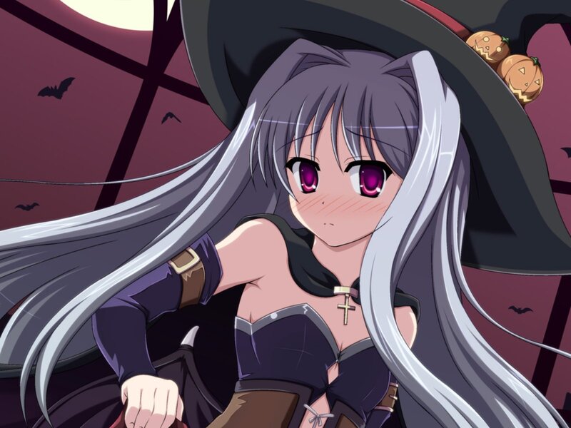 anime witch with long silver hair