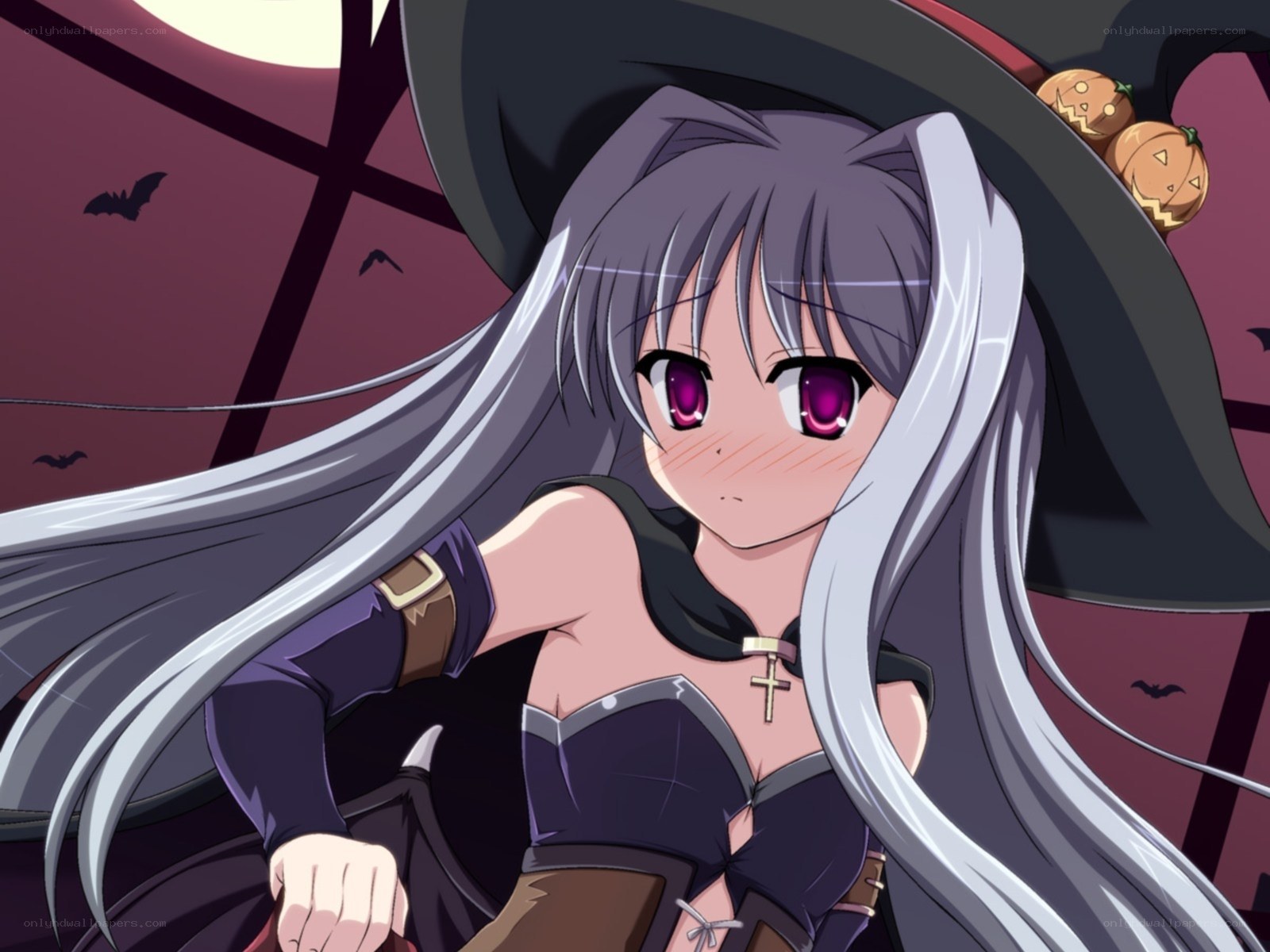 anime witch with long silver hair