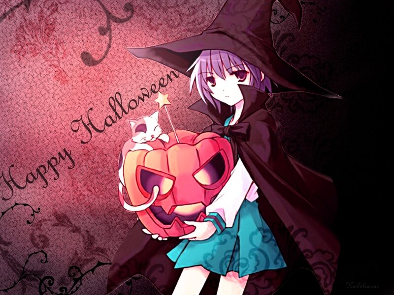 Anime witch with pumpkin