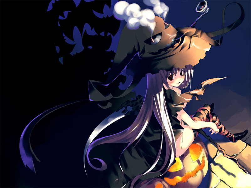 anime witch with pumpkin