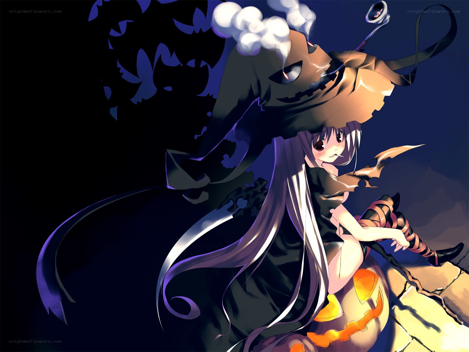 anime witch with pumpkin