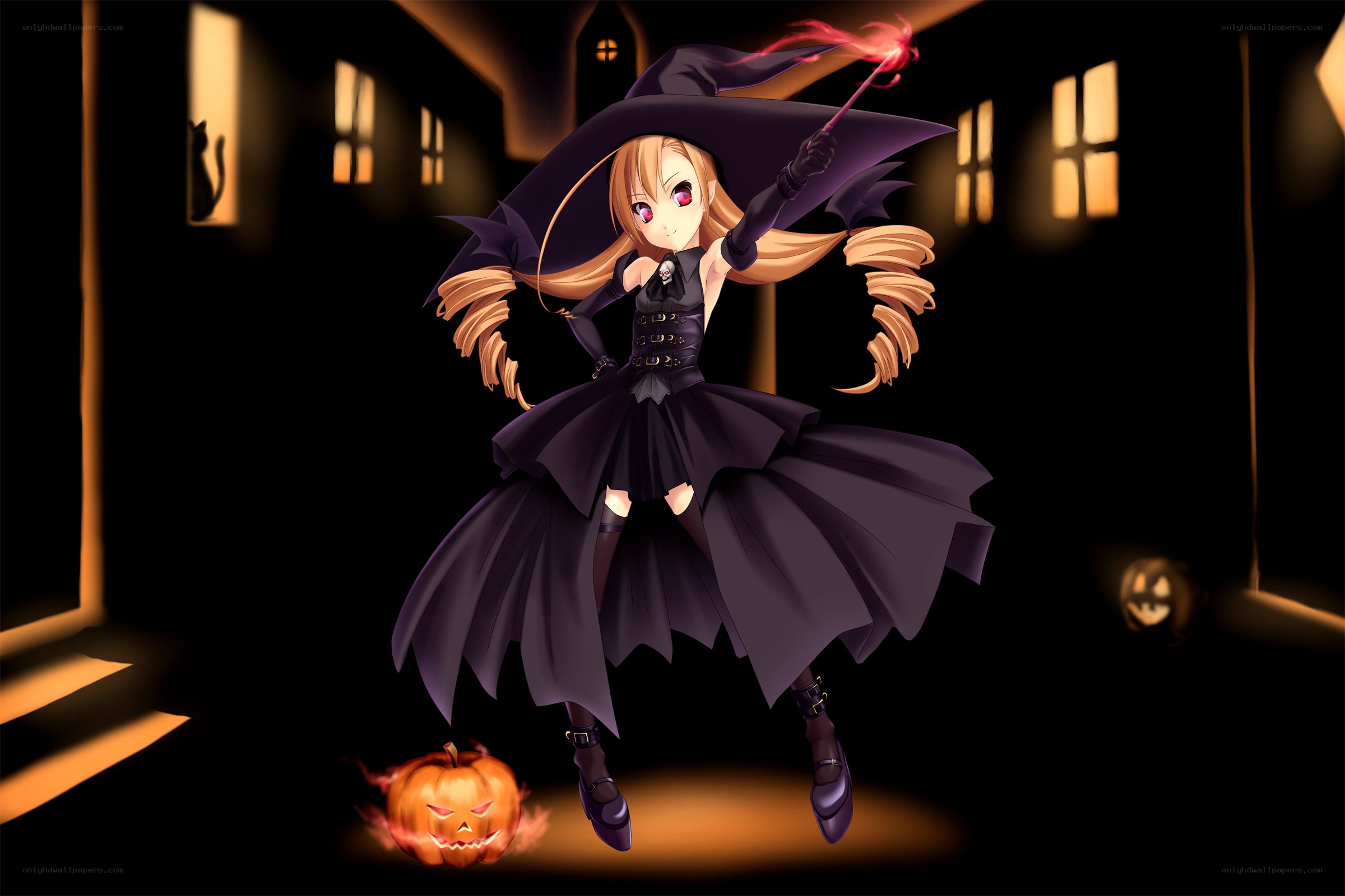 anime witch with pumpkin
