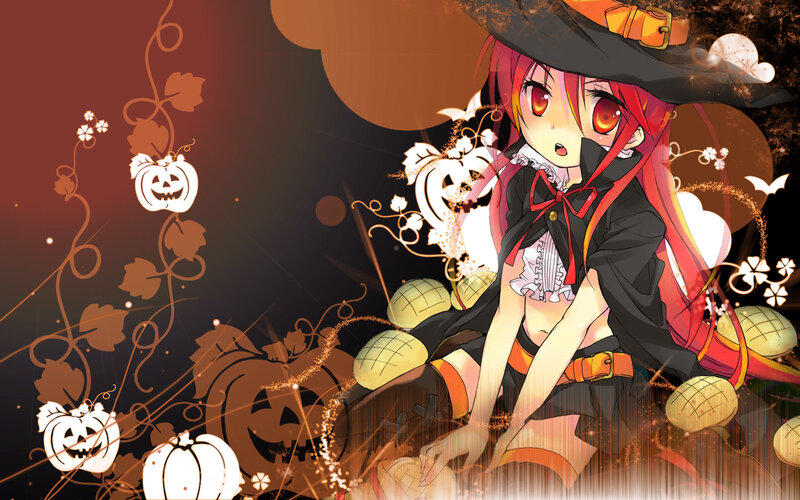 anime witch with pumpkins