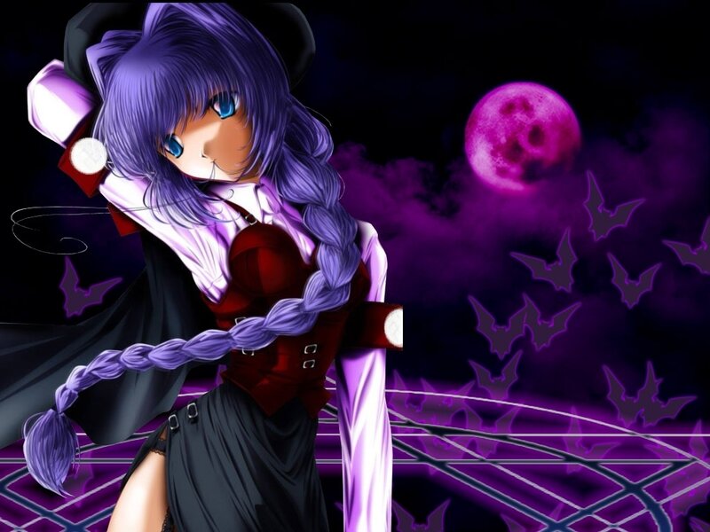 anime witch with purple hair