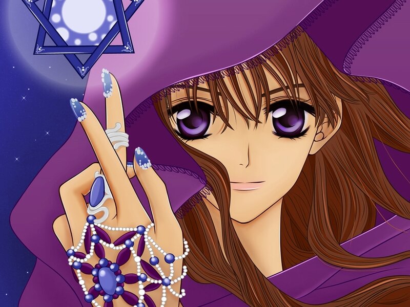 anime witch with purple hat