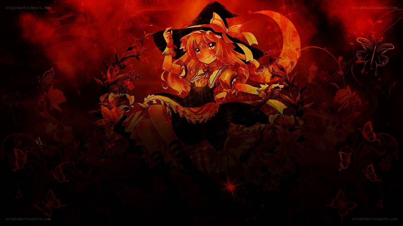 anime witch with red background