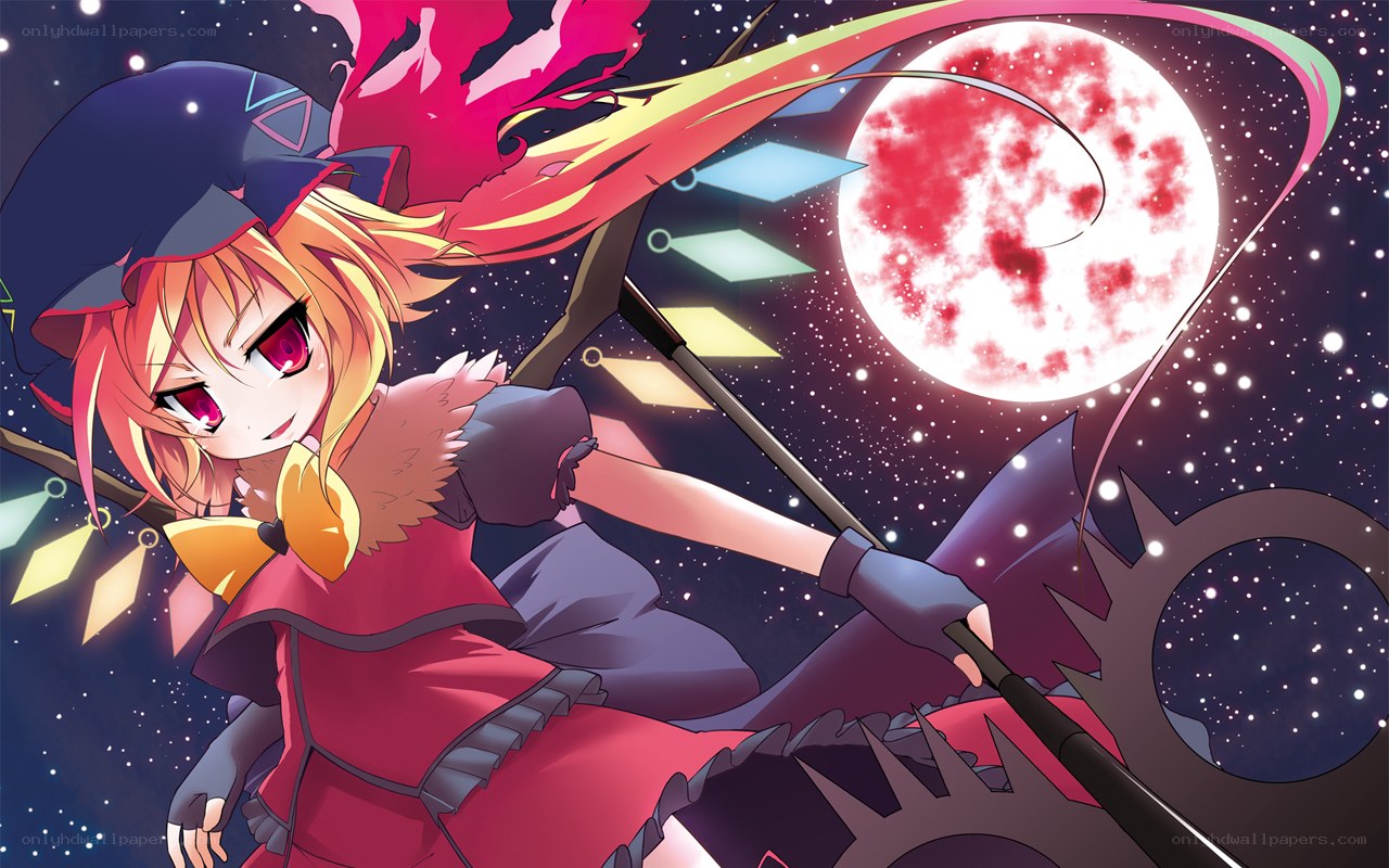 anime witch with red moon
