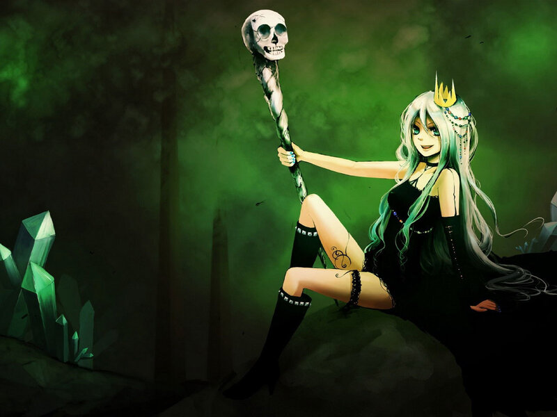 Anime witch with skull staff
