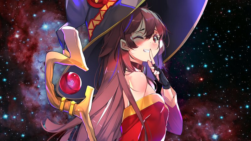 Anime Witch with Staff — Red, Dramatic, Night