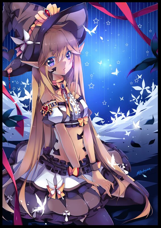 anime witch with starry background