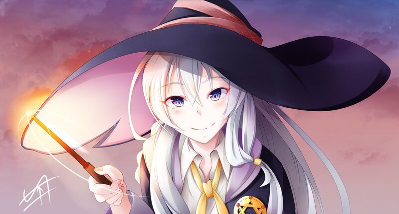 Anime Witch with Wand — Purple, Dramatic, Sunset