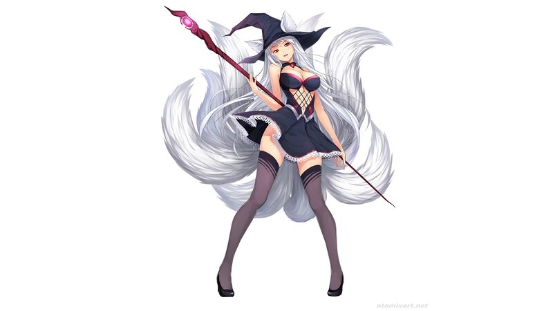 Anime Witch with White Hair — Playful