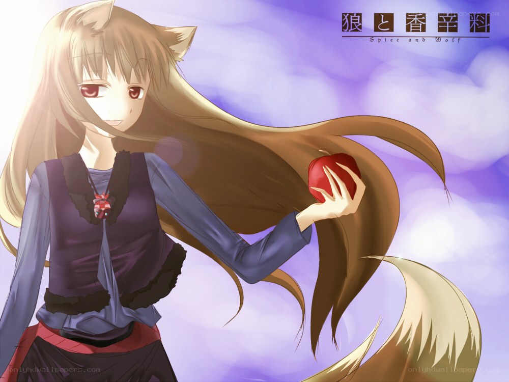 Anime wolf girl with apple