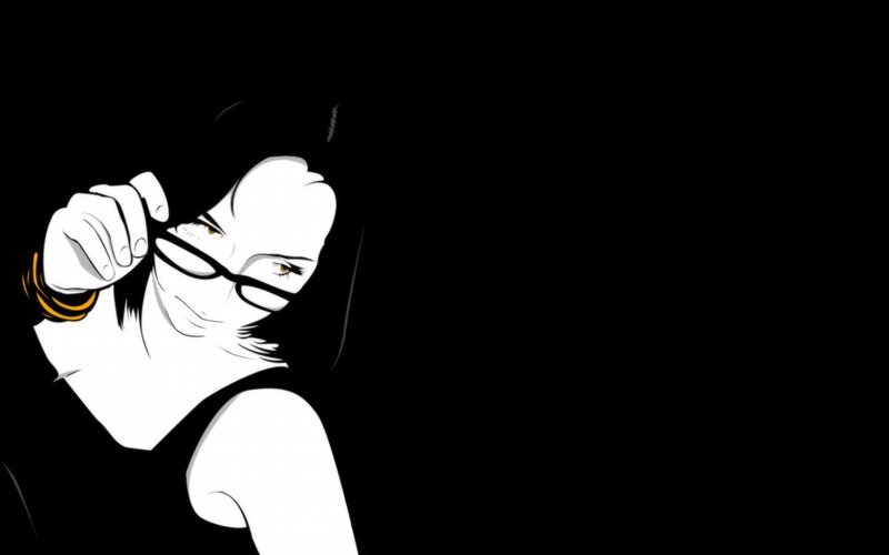 Anime Woman Adjusting Glasses — Black