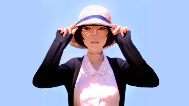 Anime Woman Adjusting Hat