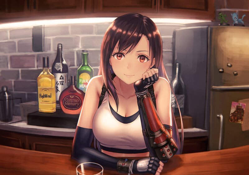 Anime Woman at Bar — Brown