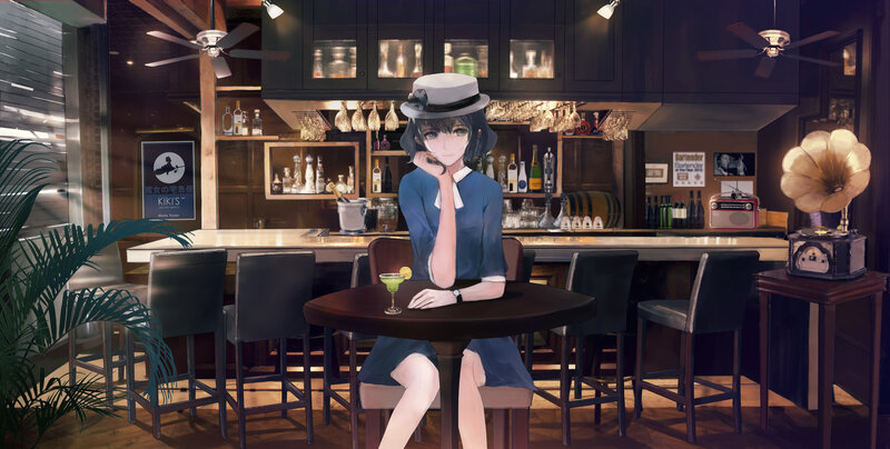 Anime Woman at Bar