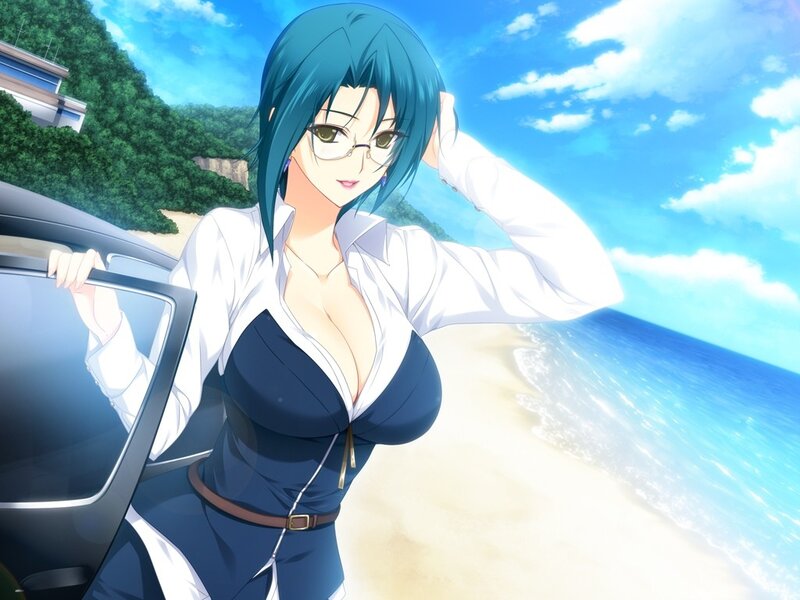 Anime woman at beach car