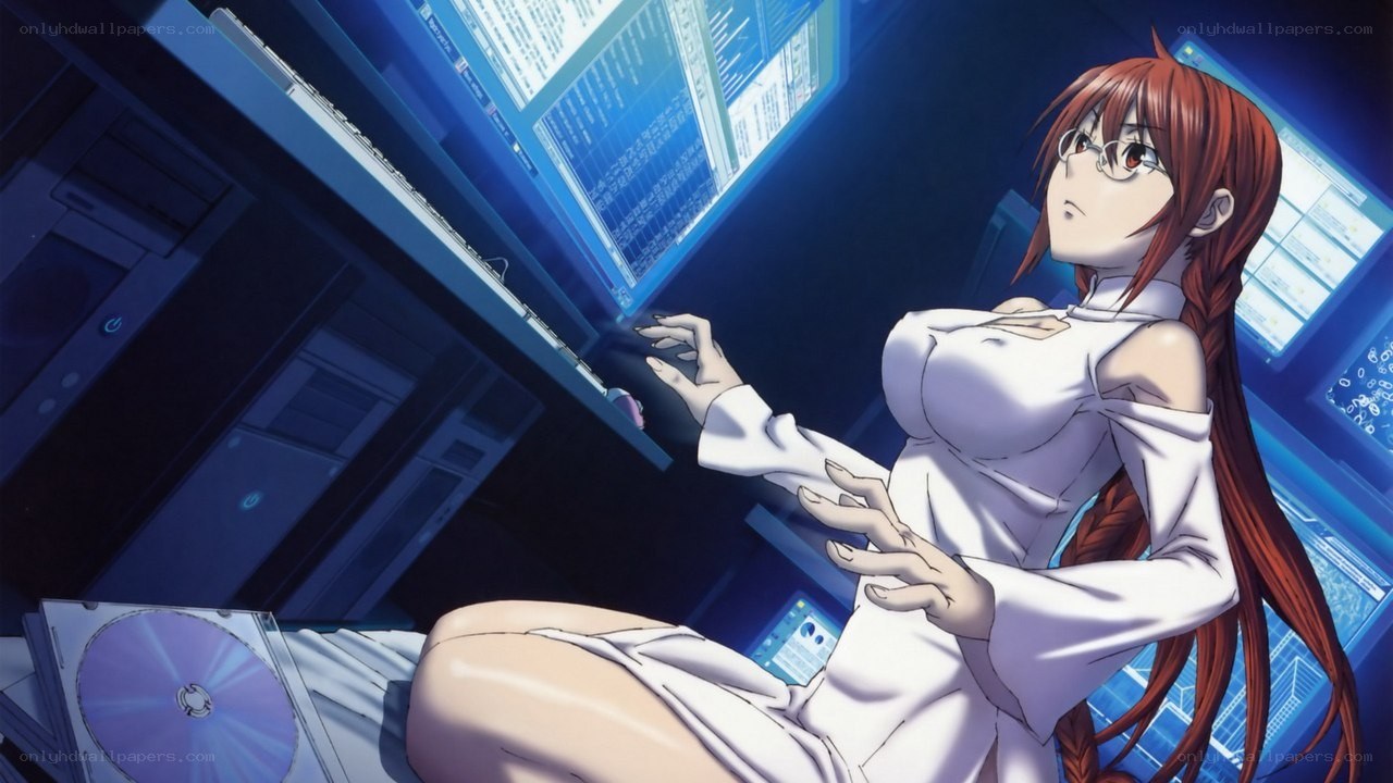 anime woman at computer console