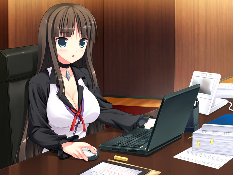 Anime Woman at Desk — Brown