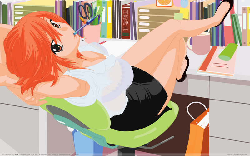 anime woman at desk
