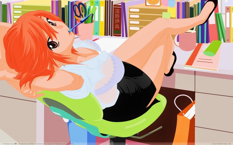 Anime woman at desk with pen