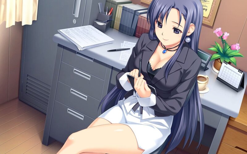 anime woman at office desk