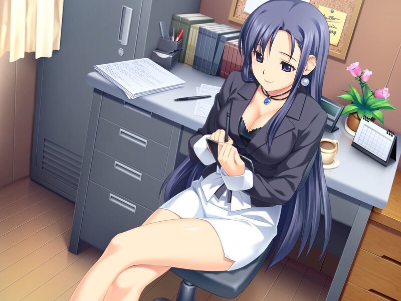 anime woman at office desk
