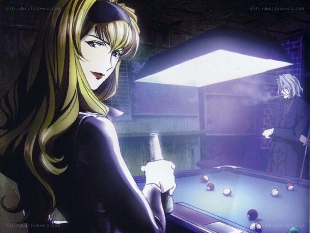 Anime woman at pool table