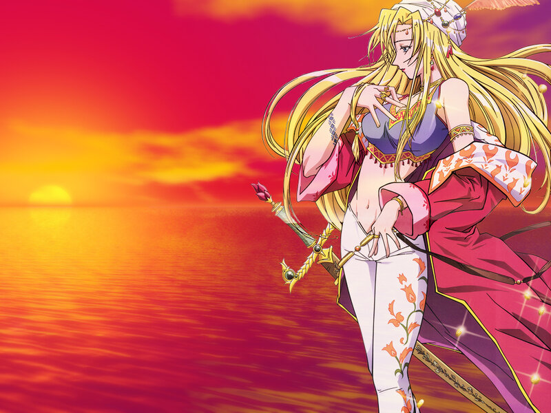 anime woman at sunset