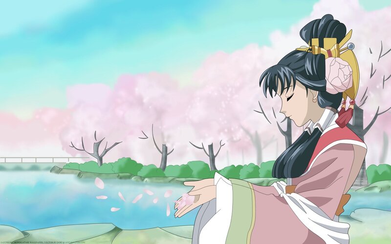 anime woman by a river