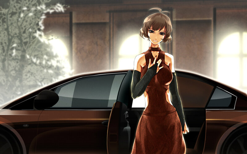 anime woman by car