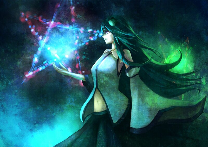 Anime Woman Casting Spell — Green, Dramatic, Night