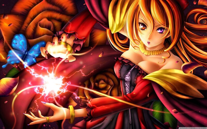 Anime Woman Casting Spell — Red, Dramatic, Digital Art