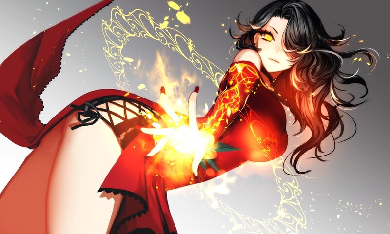 Anime Woman Casting Spell — Red, Dramatic