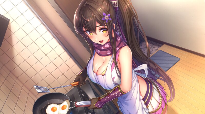 Anime Woman Cooking Eggs