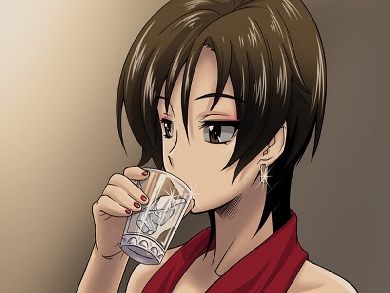 anime woman drinking from glass
