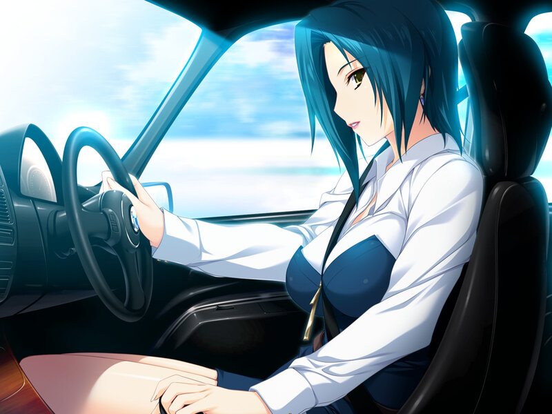 Anime Woman Driving Car