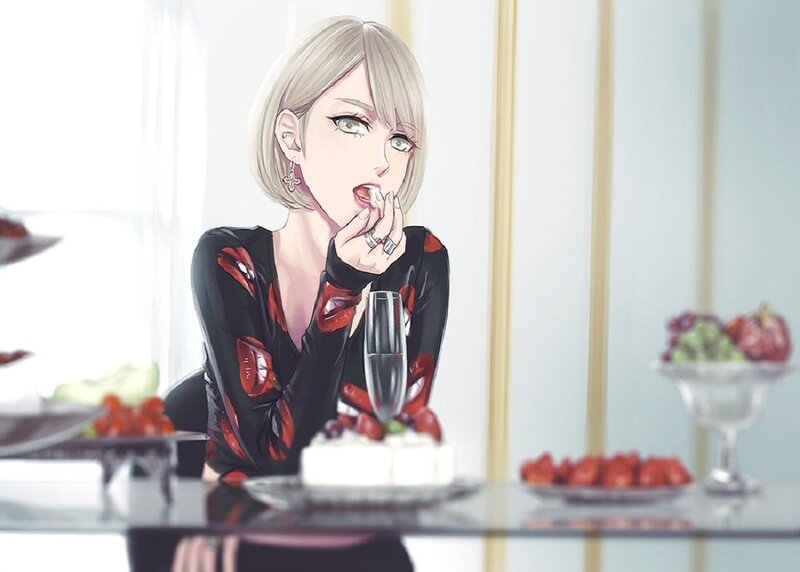 Anime Woman Eating Dessert