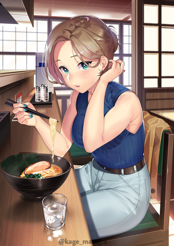 Anime Woman Eating Ramen