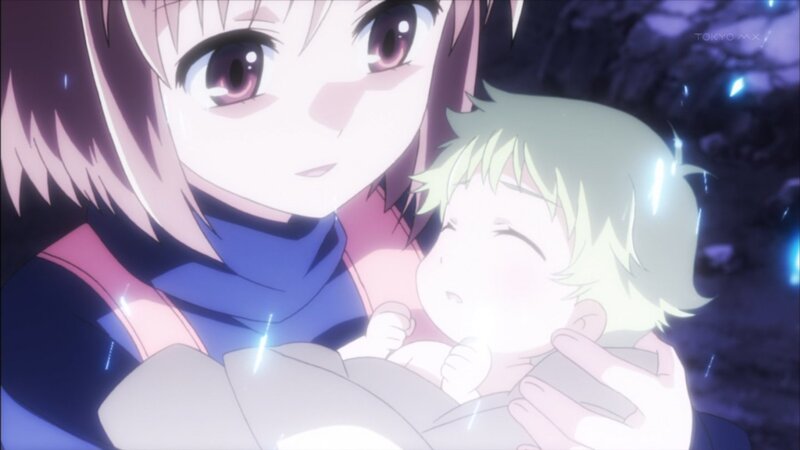 anime woman holding baby